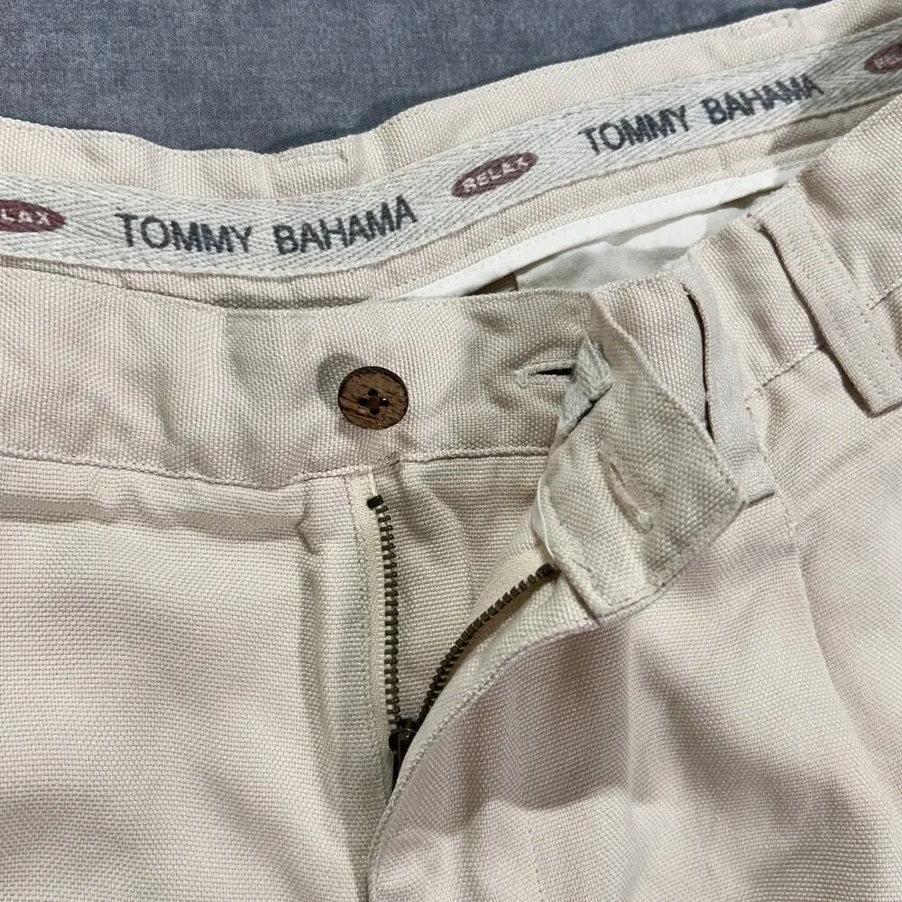 Vintage Tommy Bahama Relax 100% Silk Pleated Trousers Cream Mens 36 Resort